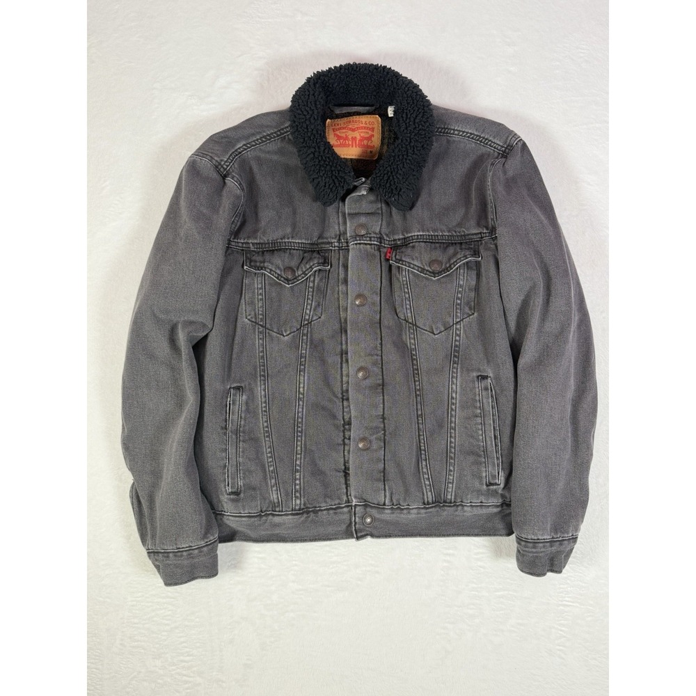Levi's Sherpa Trucker Jacket Gray Denim Fleece Lined Size M‎